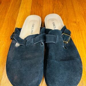 Black Suede Mules with Buckle womens size 9